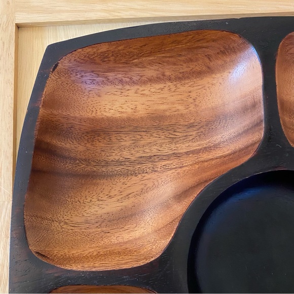 Mid Century Modern Style Heavy Acacia Wood Chip & Dip Serving Tray - Picture 3 of 12
